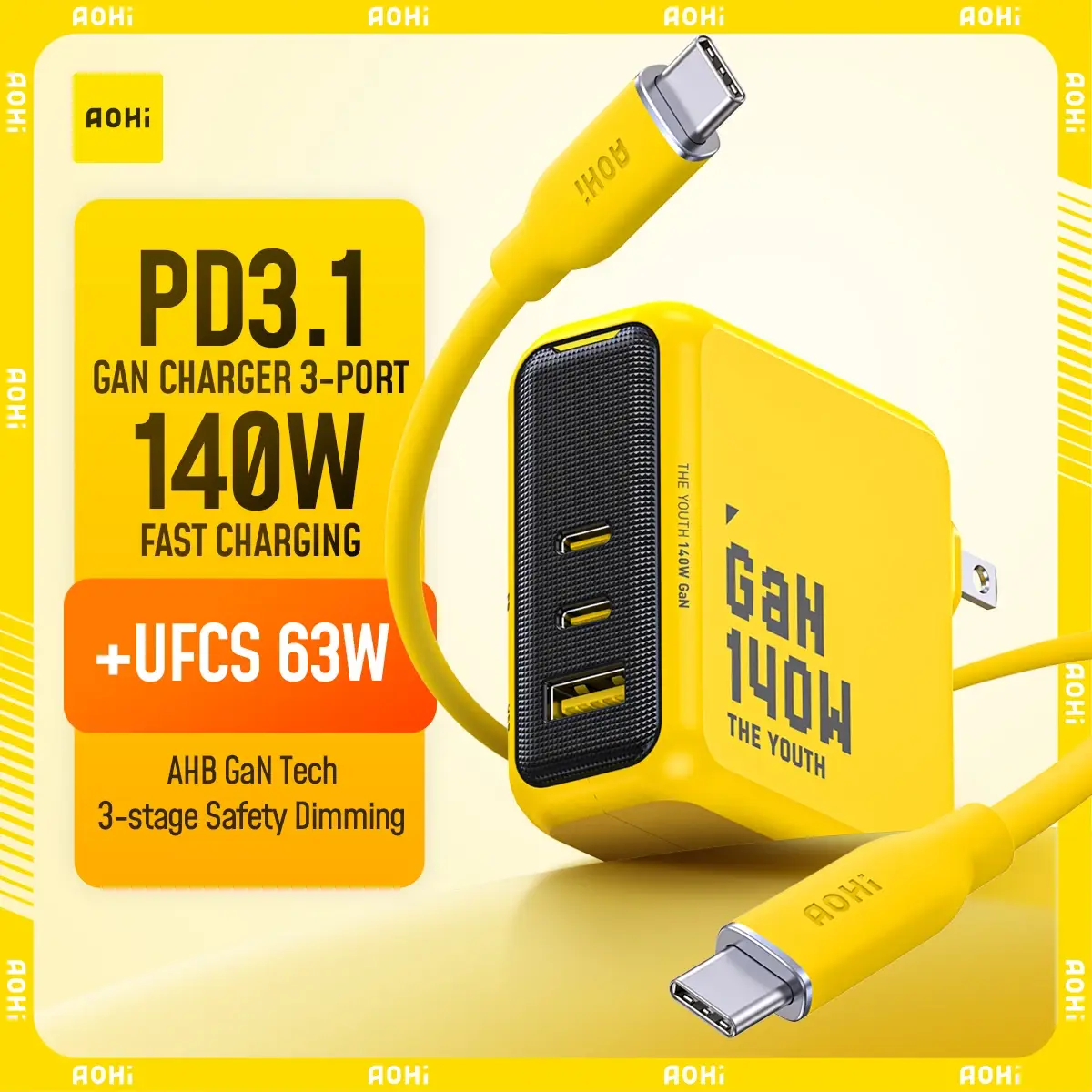 140W GaN Charger PD3.1 3-Port Type C Quick Charge - Image 1