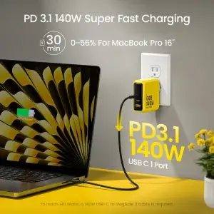 140W GaN Charger PD3.1 3-Port Type C Quick Charge - Thumbnail Image 3