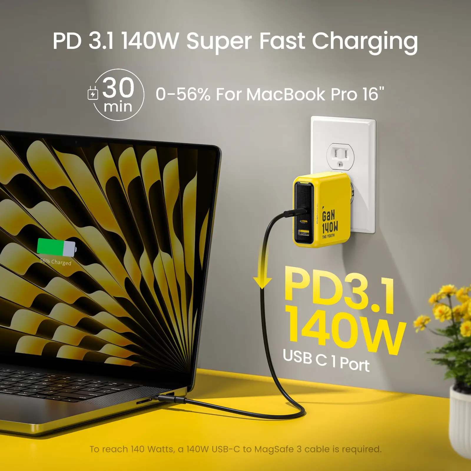 140W GaN Charger PD3.1 3-Port Type C Quick Charge - Image 3