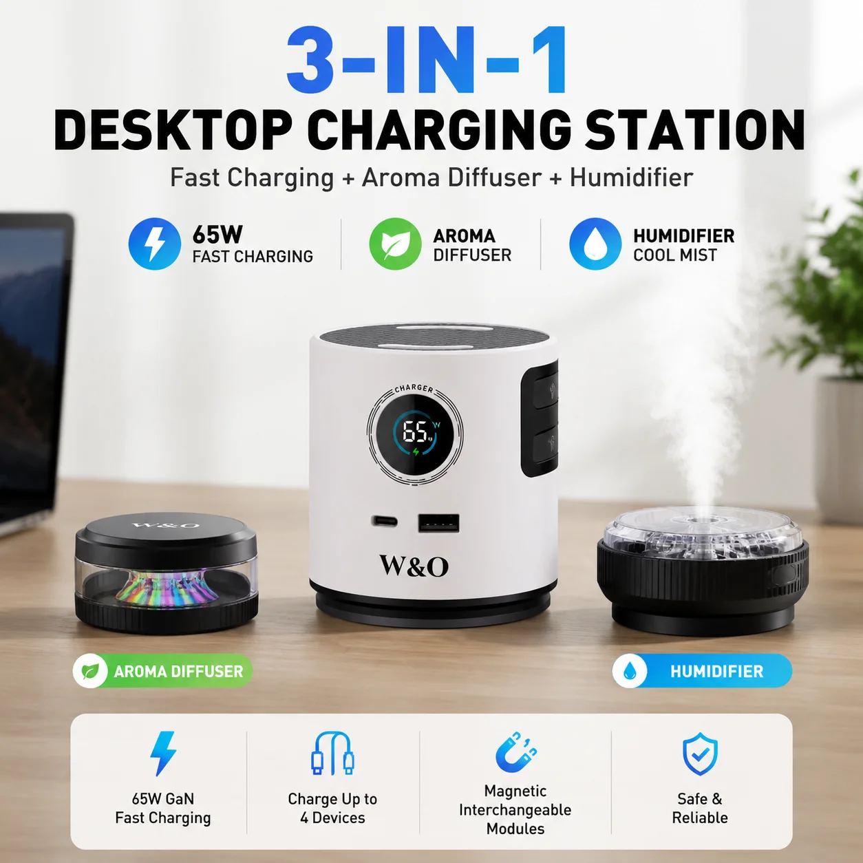 3-in-1 65W GaN Fast Charging Station with Aromatherapy Diffuser & Humidifier - Image 1