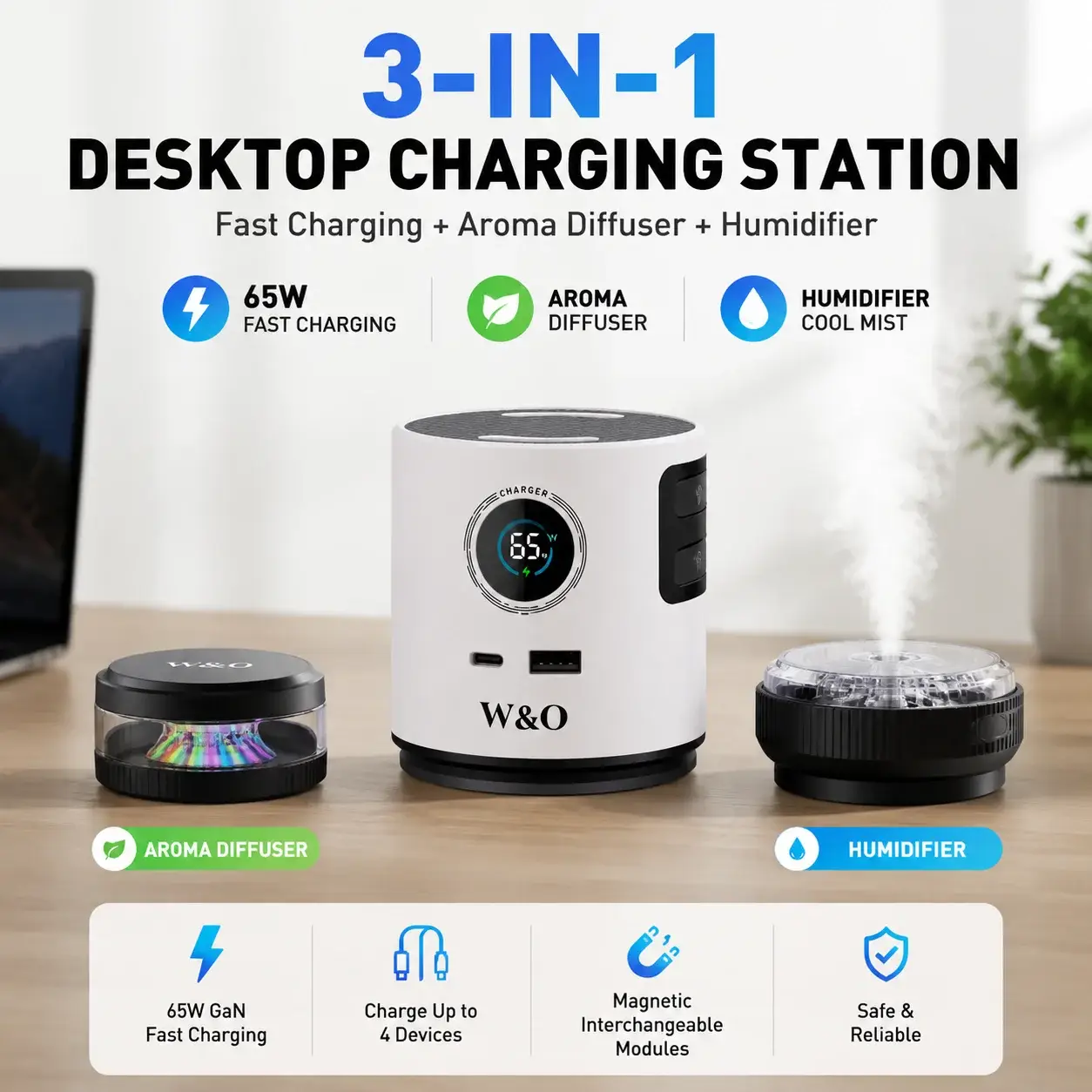 3-in-1 65W GaN Fast Charging Station with Aromatherapy Diffuser & Humidifier - Image 1