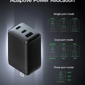 67W USB C charger 3-Port GaN Fast Compact Foldable for iPhone - Thumbnail Image 4